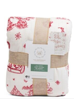 The Farmhouse by Rachel Ashwell Good Tidings Plush Christmas Holiday Blanket NWT